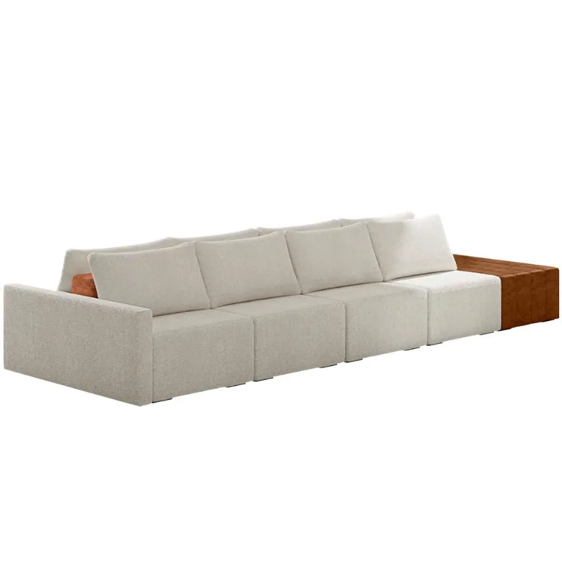 Sofá Ilha Modular Para Sala 432cm com Puff Dublin K01 Bouclê Creme Sintético Caramelo - Lyam Decor