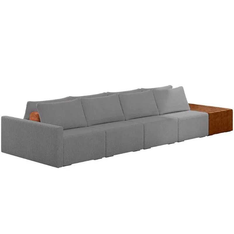 Sofá Ilha Modular Para Sala 432cm com Puff Dublin K01 Bouclê Cinza Sintético Caramelo - Lyam Decor