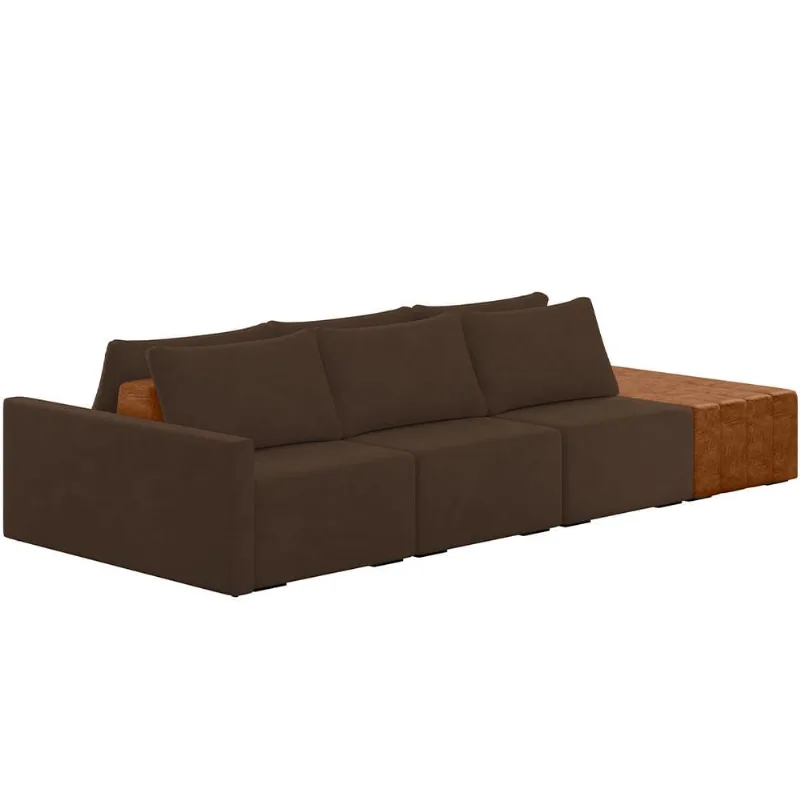 Sofá Ilha Modular Para Sala 342cm com Puff Dublin K01 Veludo Marrom Sintético Caramelo - Lyam Decor
