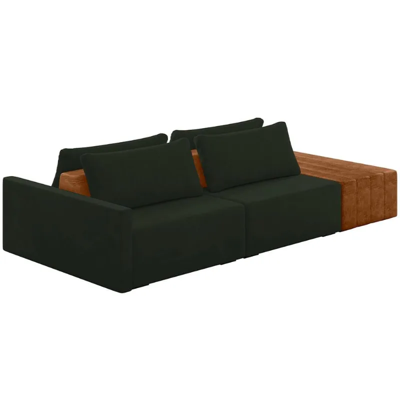 Sofá Ilha Modular Para Sala 252cm com Puff Dublin K01 Veludo Verde Sintético Caramelo - Lyam Decor