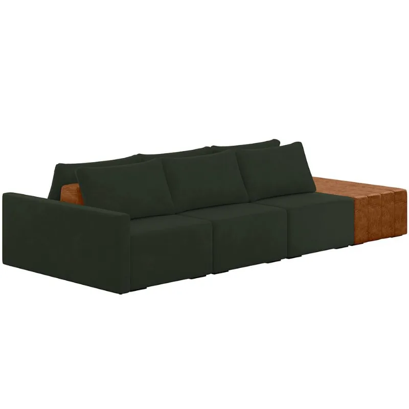 Sofá Ilha Modular Para Sala 342cm com Puff Dublin K01 Veludo Verde Sintético Caramelo - Lyam Decor