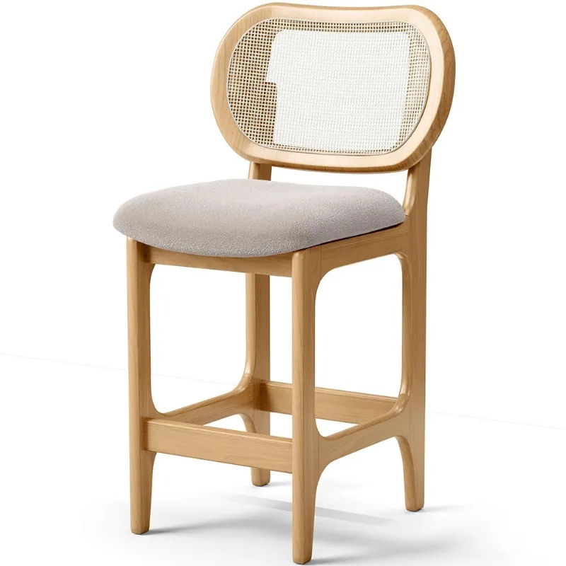 Banqueta Baixa Bar Cozinha Sala de Jantar Betta L02 Mel Tela Bouclê Creme - Lyam Decor