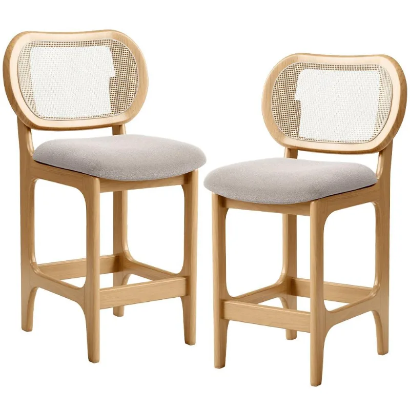 Kit 2 Banquetas Baixa Bar Cozinha Sala de Jantar Betta L02 Mel Tela Bouclê Creme - Lyam Decor
