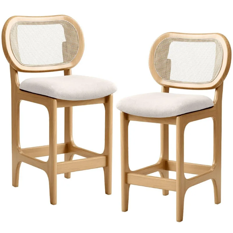 Kit 2 Banquetas Baixa Bar Cozinha Sala de Jantar Betta L02 Mel Tela Linho Cru - Lyam Decor