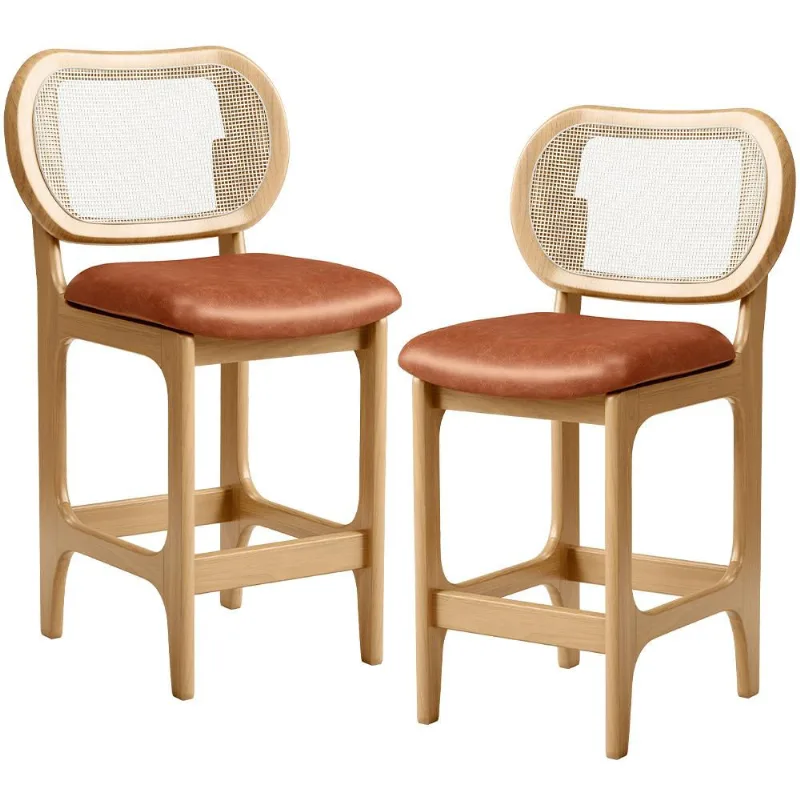 Kit 2 Banquetas Baixa Bar Cozinha Sala de Jantar Betta L02 Mel Tela Couríssimo Camel - Lyam Decor