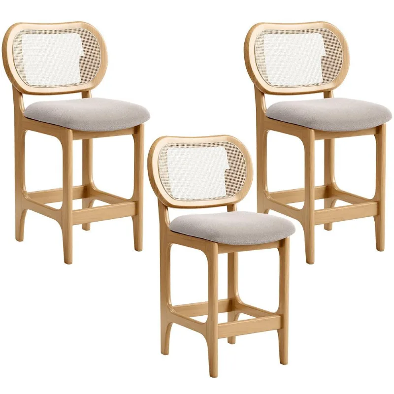 Kit 3 Banquetas Baixa Bar Cozinha Sala de Jantar Betta L02 Mel Tela Bouclê Creme - Lyam Decor - Lyam Decor