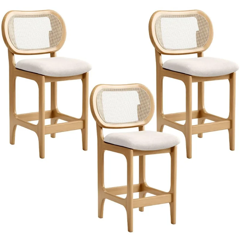 Kit 3 Banquetas Baixa Bar Cozinha Sala de Jantar Betta L02 Mel Tela Linho Cru - Lyam Decor - Lyam Decor