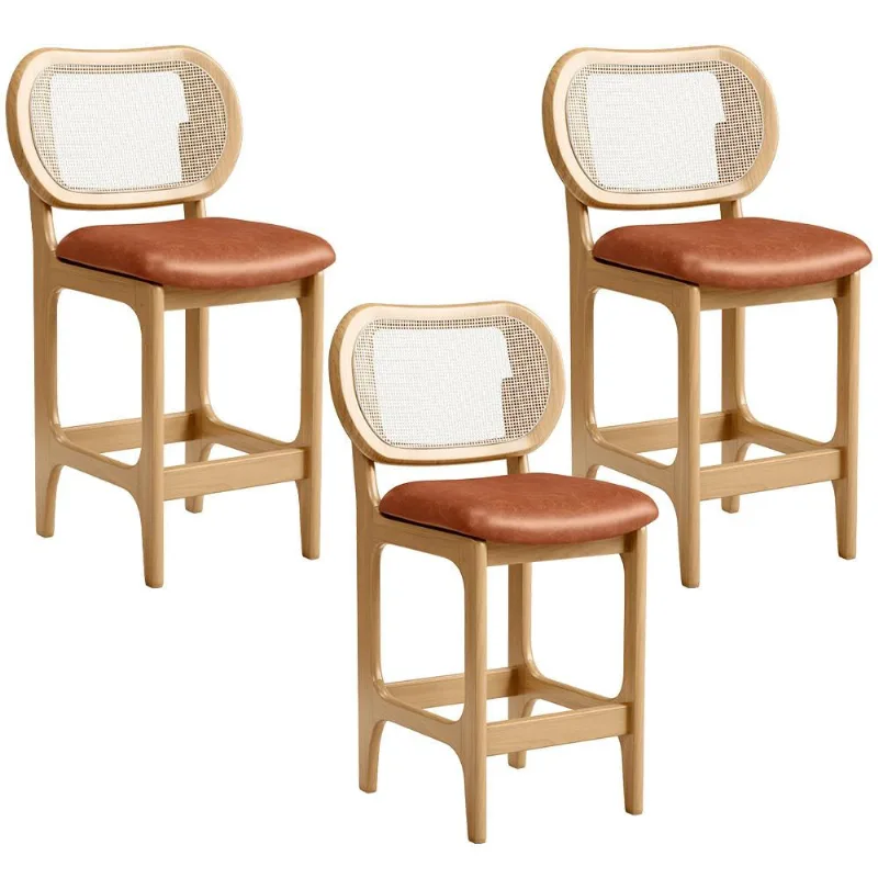 Kit 3 Banquetas Baixa Bar Cozinha Sala de Jantar Betta L02 Mel Tela Couríssimo Camel - Lyam Decor - Lyam Decor
