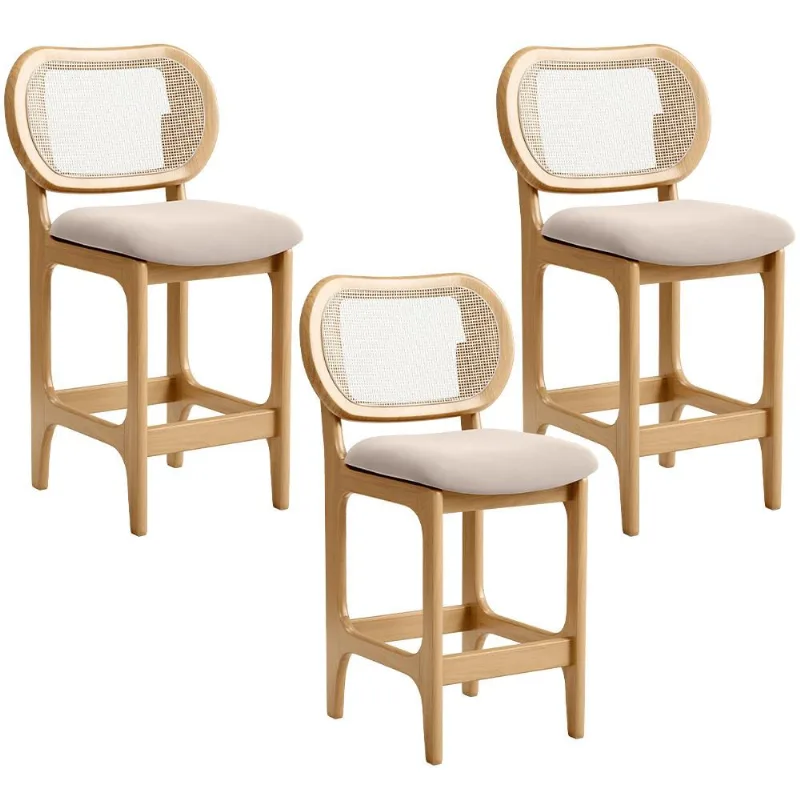 Kit 3 Banquetas Baixa Bar Cozinha Sala de Jantar Betta L02 Mel Tela Suede Bege - Lyam Decor - Lyam Decor