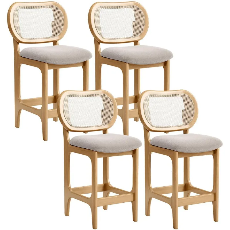 Kit 4 Banquetas Baixa Bar Cozinha Sala de Jantar Betta L02 Mel Tela Bouclê Creme - Lyam Decor - Lyam Decor