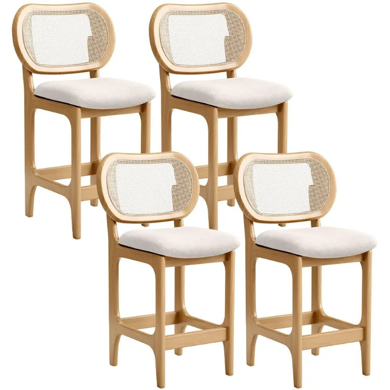 Kit 4 Banquetas Baixa Bar Cozinha Sala de Jantar Betta L02 Mel Tela Linho Cru - Lyam Decor - Lyam Decor