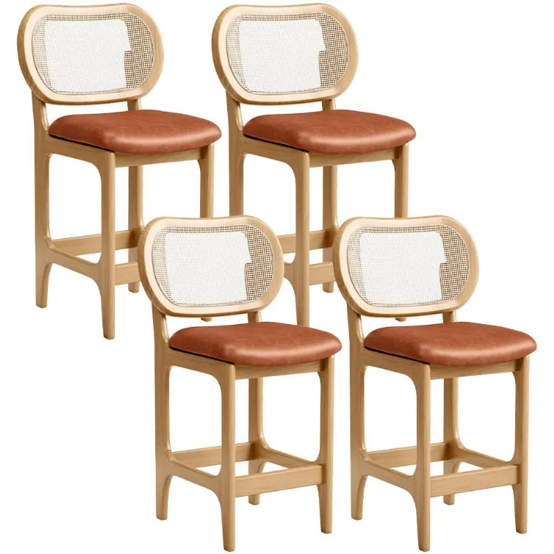 Kit 4 Banquetas Baixa Bar Cozinha Sala de Jantar Betta L02 Mel Tela Couríssimo Camel - Lyam Decor - Lyam Decor
