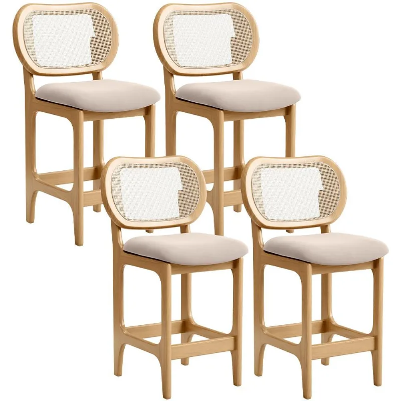 Kit 4 Banquetas Baixa Bar Cozinha Sala de Jantar Betta L02 Mel Tela Suede Bege - Lyam Decor - Lyam Decor