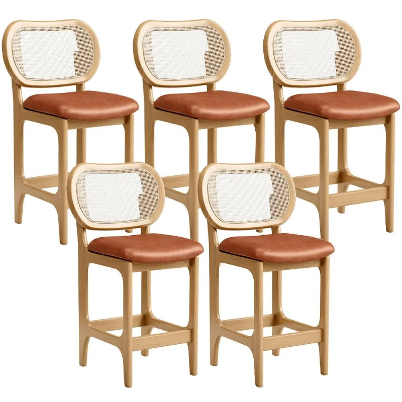 Kit 5 Banquetas Baixa Bar Cozinha Sala de Jantar Betta L02 Mel Tela Couríssimo Camel - Lyam Decor - Lyam Decor
