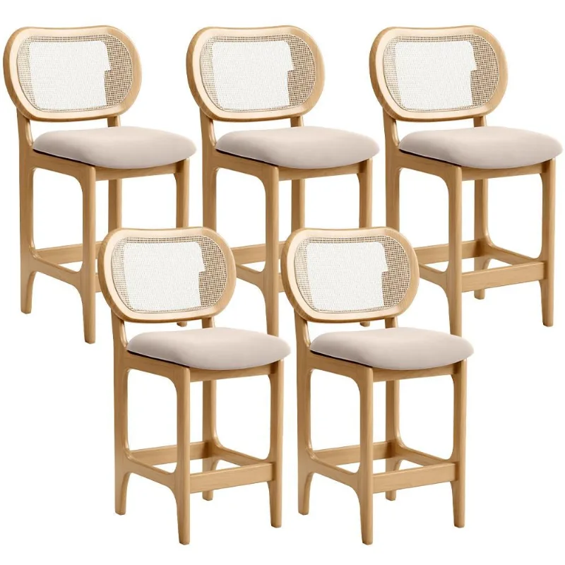 Kit 5 Banquetas Baixa Bar Cozinha Sala de Jantar Betta L02 Mel Tela Suede Bege - Lyam Decor - Lyam Decor