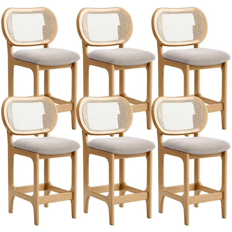 Kit 6 Banquetas Baixa Bar Cozinha Sala de Jantar Betta L02 Mel Tela Bouclê Creme - Lyam Decor - Lyam Decor