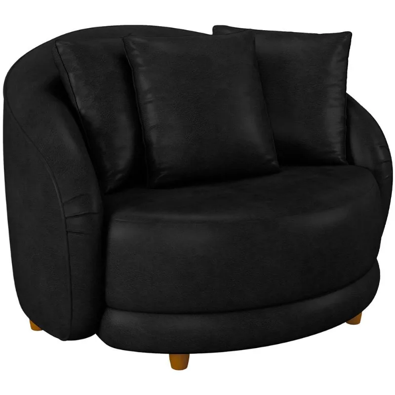 Poltrona Decorativa Para Sala de Estar Base Fixa Pés Madeira Witta M03 Couríssimo Preto - Lyam Decor - Lyam Decor