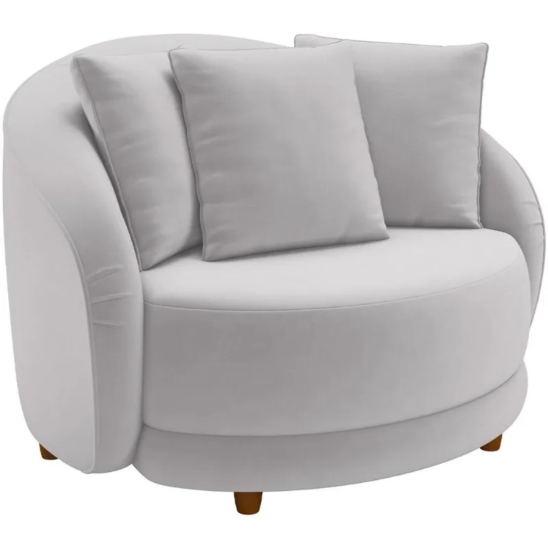 Poltrona Decorativa Para Sala de Estar Base Fixa Pés Madeira Witta M03 Veludo Cinza - Lyam Decor - Lyam Decor