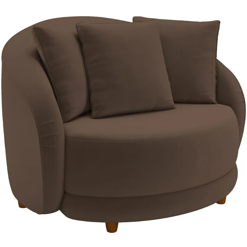 Poltrona Decorativa Para Sala de Estar Base Fixa Pés Madeira Witta M03 Veludo Marrom - Lyam Decor - Lyam Decor