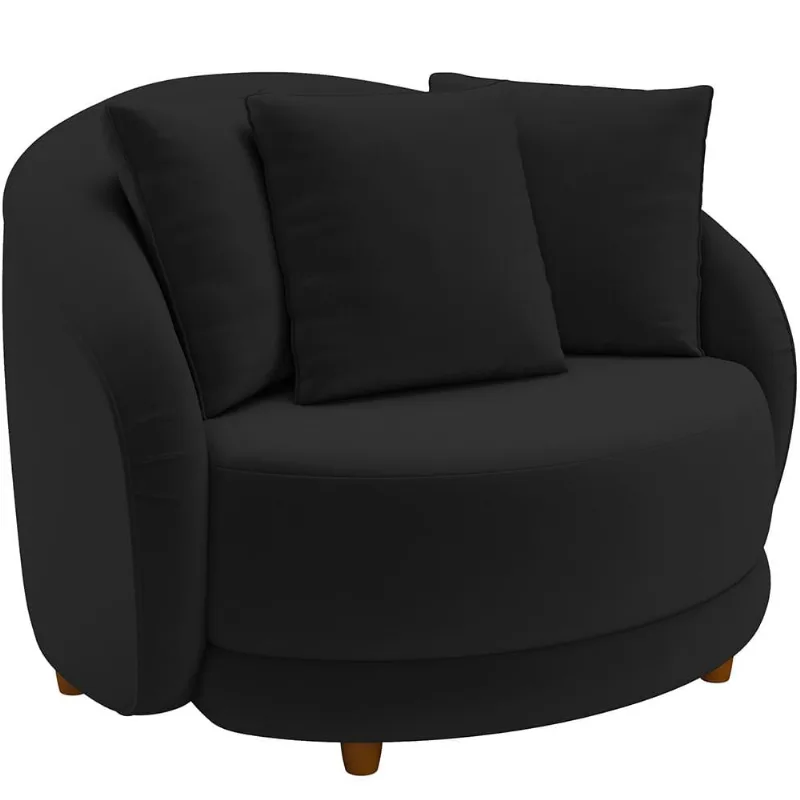 Poltrona Decorativa Para Sala de Estar Base Fixa Pés Madeira Witta M03 Veludo Preto - Lyam Decor - Lyam Decor