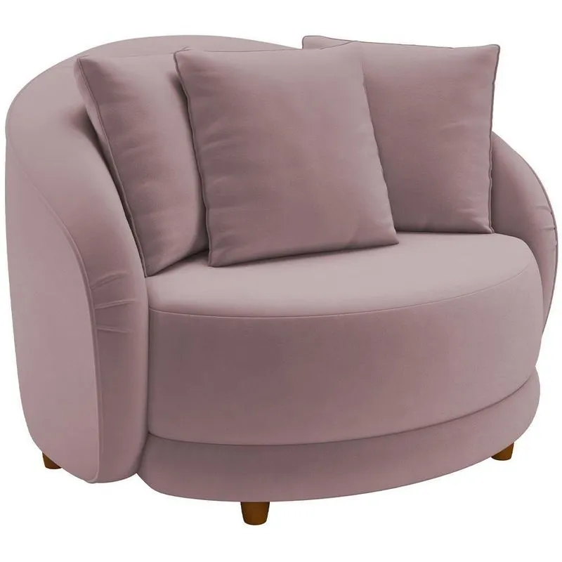 Poltrona Decorativa Base Fixa Pés Madeira Witta M03 Veludo Rosê - Lyam Decor