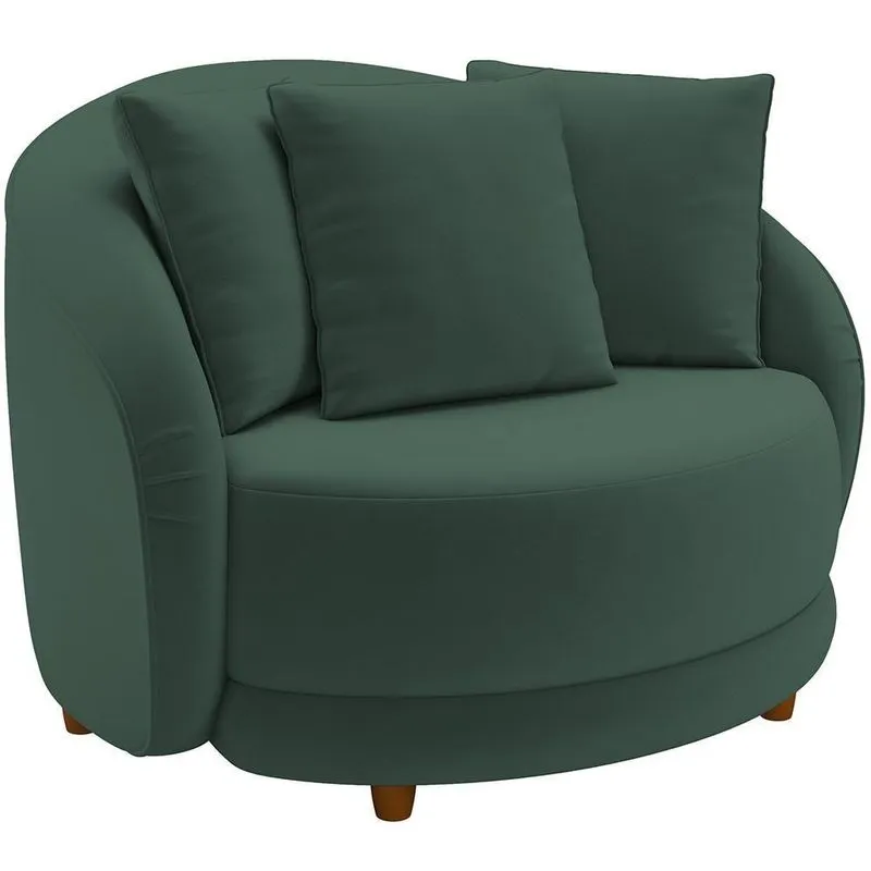 Poltrona Decorativa Base Fixa Pés Madeira Witta M03 Veludo Verde - Lyam Decor