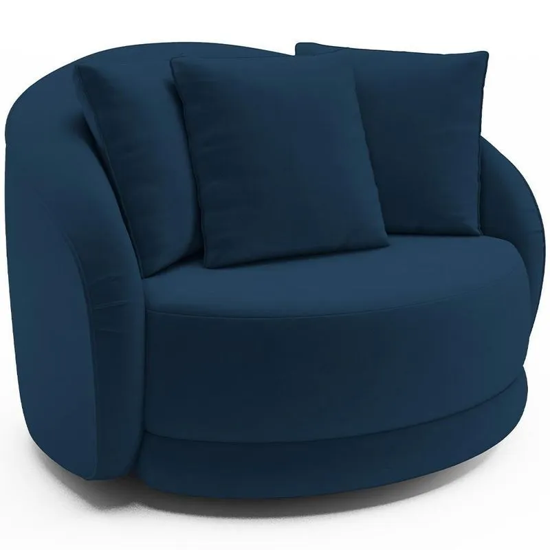 Poltrona Decorativa Base Giratória Witta M03 Veludo Azul - Lyam Decor