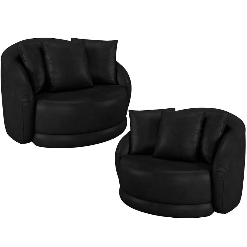 Kit 02 Poltronas Decorativas Para Sala de Estar Base Giratória Witta M03 Couríssimo Preto - Lyam Decor - Lyam Decor