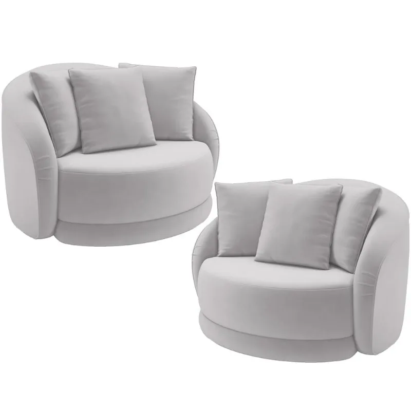 Kit 02 Poltronas Decorativas Para Sala de Estar Base Giratória Witta M03 Veludo Cinza - Lyam Decor - Lyam Decor