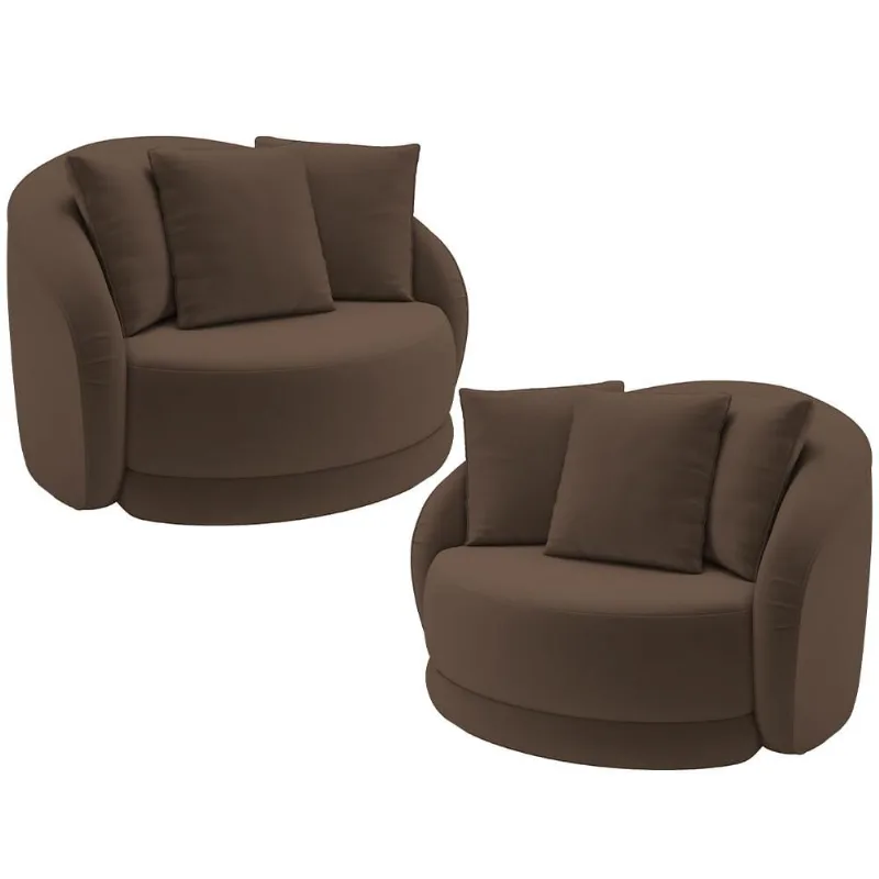 Kit 02 Poltronas Decorativas Para Sala de Estar Base Giratória Witta M03 Veludo Marrom - Lyam Decor - Lyam Decor