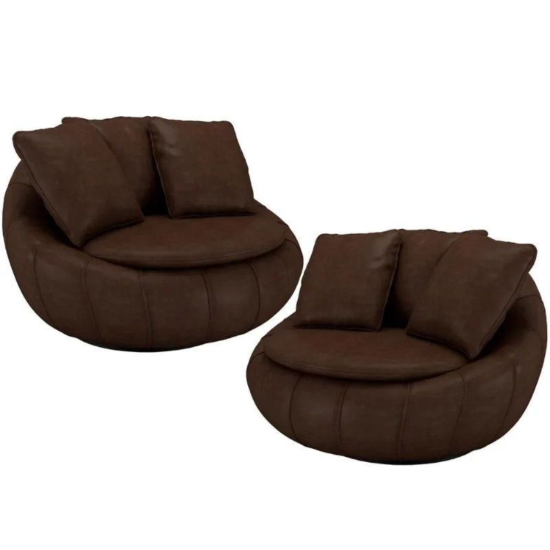 Kit 02 Poltronas Para Sala De Estar Decorativa Giratória Kira M03 Couríssimo Marrom - Lyam Decor - Lyam Decor