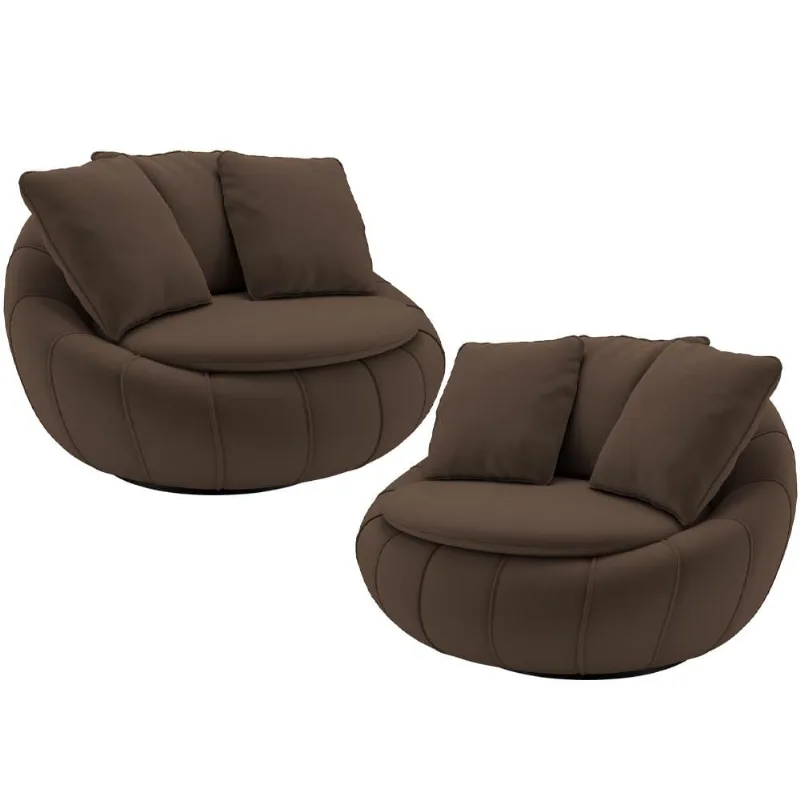 Kit 02 Poltronas Para Sala De Estar Decorativa Giratória Kira M03 Veludo Marrom - Lyam Decor - Lyam Decor