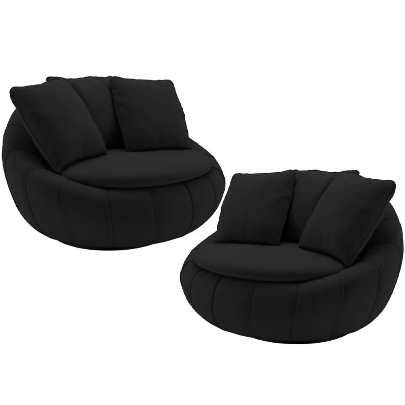Kit 02 Poltronas Para Sala De Estar Decorativa Giratória Kira M03 Veludo Preto - Lyam Decor - Lyam Decor