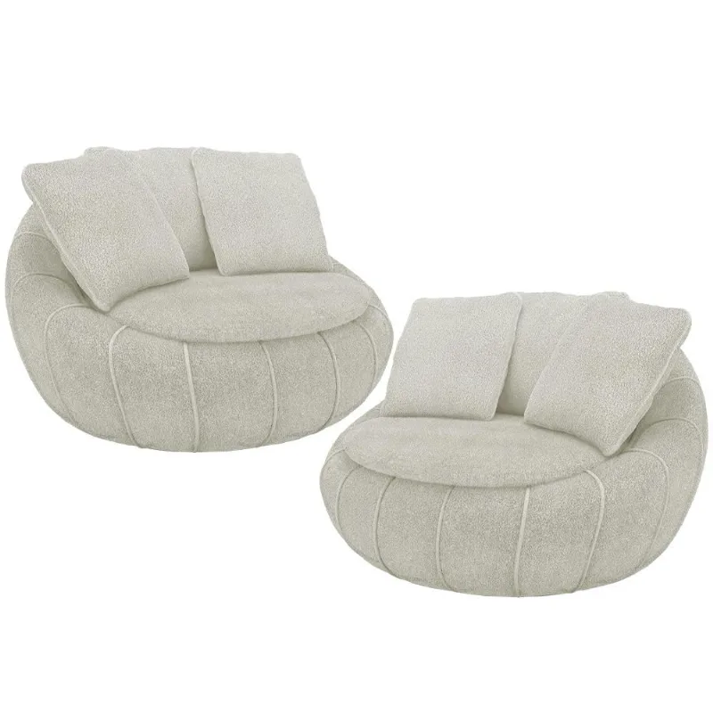 Kit 02 Poltronas Para Sala De Estar Decorativa Giratória Kira M03 Bouclê Bege Claro - Lyam Decor - Lyam Decor
