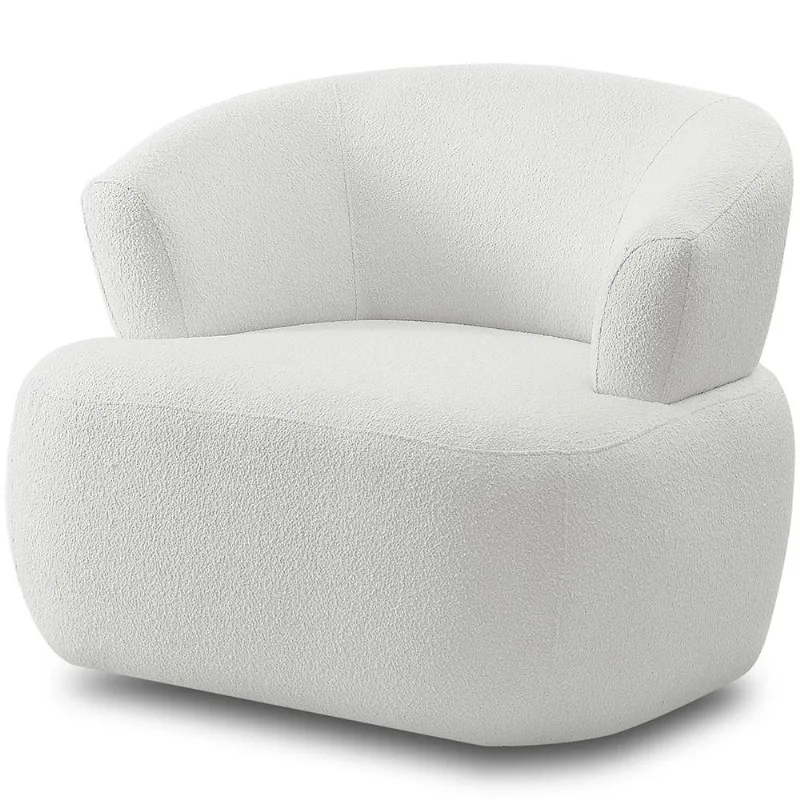 Poltrona Giratória Orgânica Para Sala Living Florea M05 Bouclê Creme - Lyam Decor - Lyam Decor