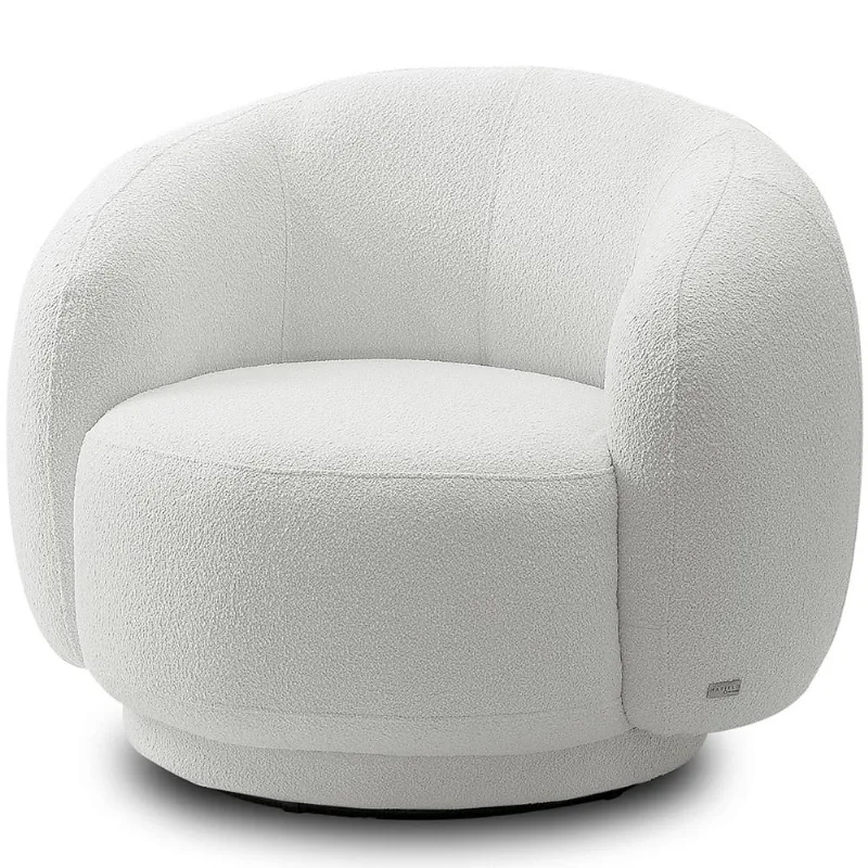 Poltrona Giratória Orgânica Para Sala Living Elodie M05 Bouclê Creme - Lyam Decor - Lyam Decor
