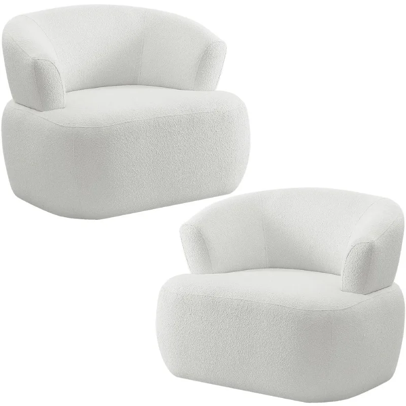 Kit 02 Poltronas Giratória Orgânica Para Sala Living Florea M05 Bouclê Creme - Lyam Decor - Lyam Decor