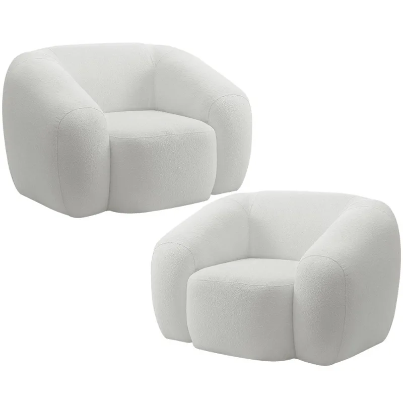 Kit 02 Poltronas Decorativa Orgânica Para Sala Living Emery M05 Bouclê Creme - Lyam Decor - Lyam Decor