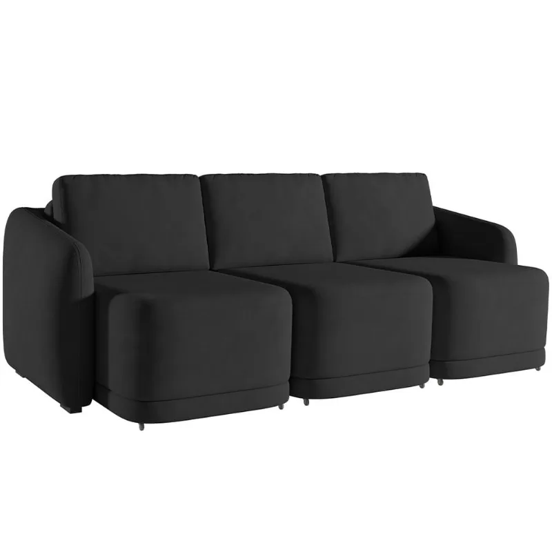 Sofá Cama para Sala de Estar 3 Lugares 276cm Montserrat K01 Veludo Preto - Lyam Decor - Lyam Decor
