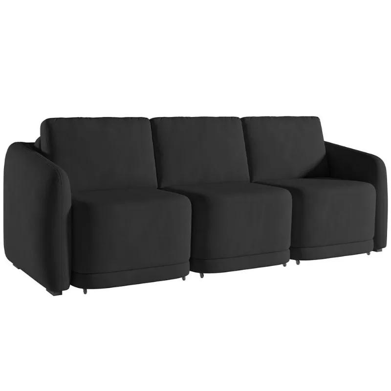 Sofá Cama para Sala de Estar 3 Lugares 306cm Montserrat K01 Veludo Preto - Lyam Decor - Lyam Decor