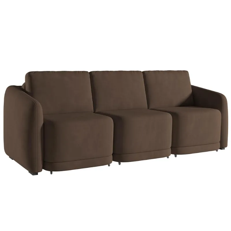 Sofá Cama para Sala de Estar 4 Lugares 336cm Montserrat K01 Veludo Marrom - Lyam Decor - Lyam Decor