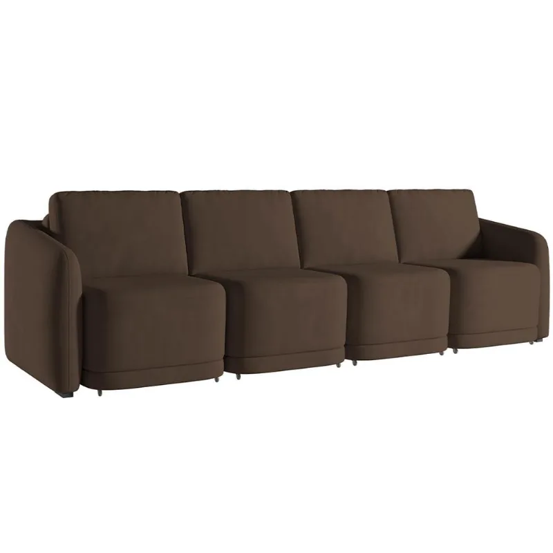 Sofá Cama para Sala de Estar 4 Lugares 356cm Montserrat K01 Veludo Marrom - Lyam Decor - Lyam Decor