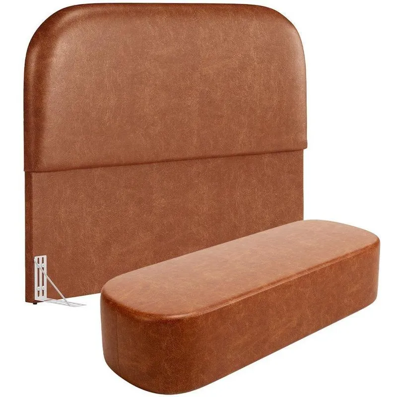 Cabeceira Cama Box King 195cm Lanna Com Puff Recamier Doha W01 Couríssimo Camel - Lyam Decor