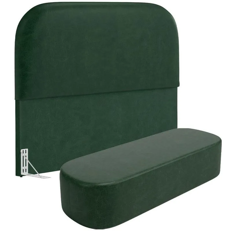 Cabeceira Cama Box King 195cm Lanna Com Puff Recamier Doha W01 Couríssimo Verde - Lyam Decor