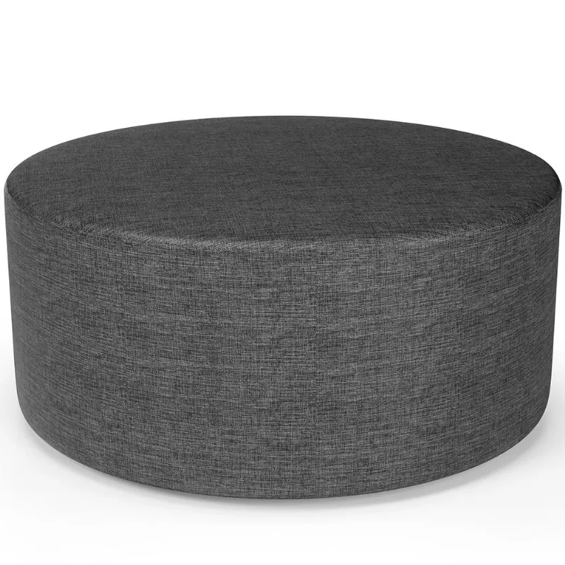 Puff Redondo Orgânico para Living 90cm Lola W01 Linho Cinza Escuro - Lyam Decor