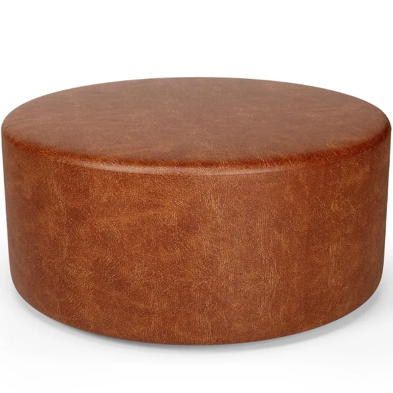 Puff Redondo Orgânico para Living 90cm Lola W01 Couríssimo Camel - Lyam Decor - Lyam Decor