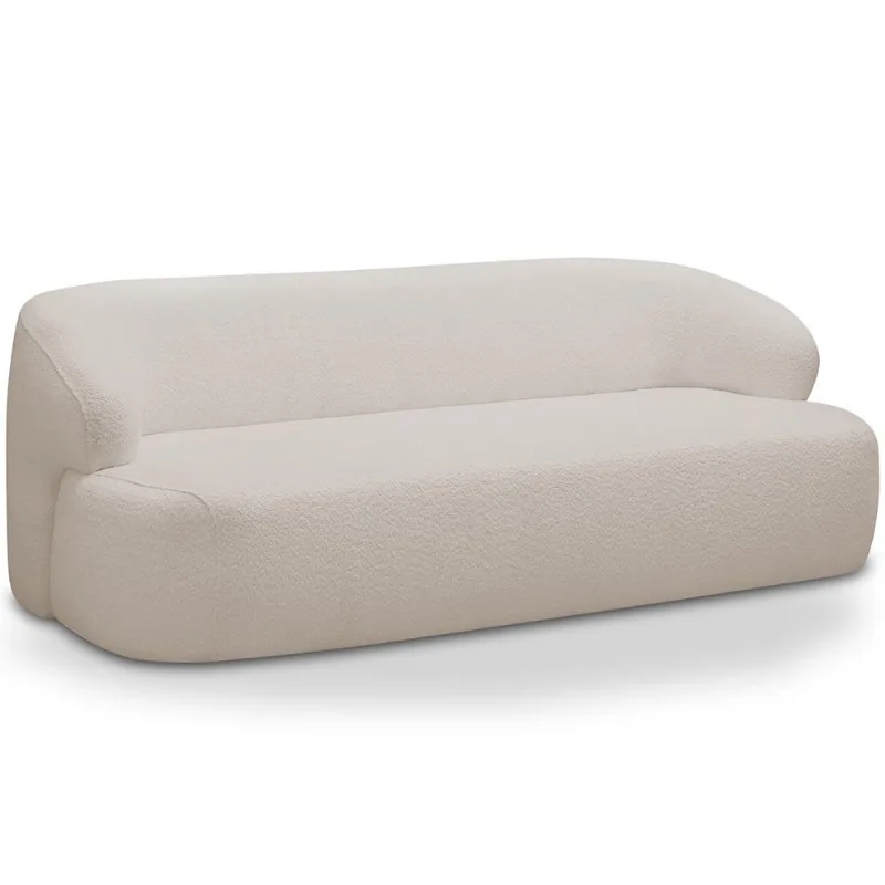 Sofá 3 Lugares Curvo Orgânico Para Sala Living 180cm Barolo L06 Bouclê Bege - Lyam Decor - Lyam Decor