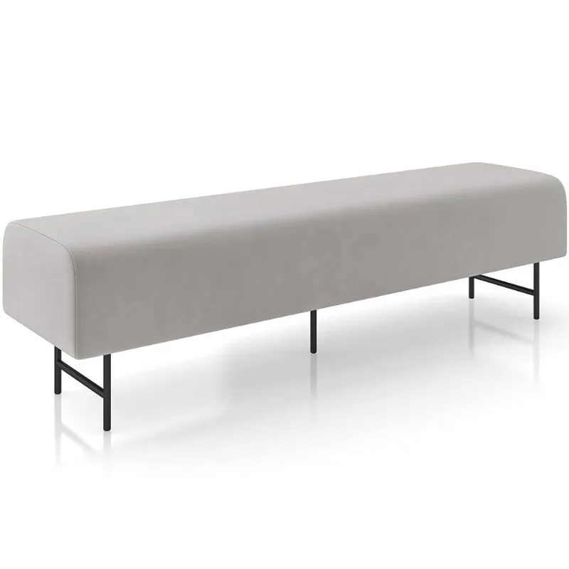 Puff Recamier Decorativo com Pés Industrial 160cm Novara P05 Veludo Cinza - Lyam Decor - Lyam Decor