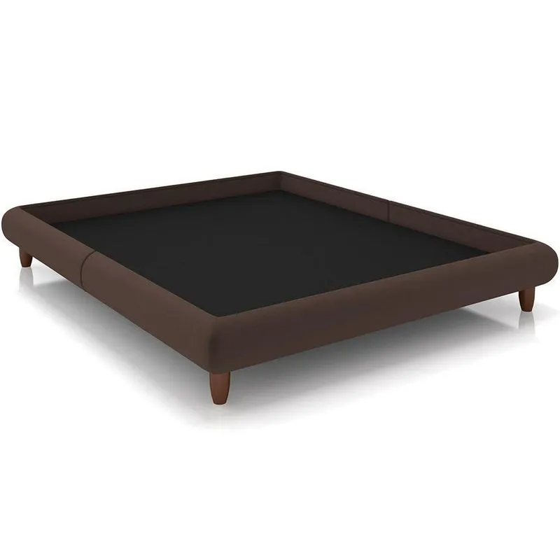 Cama Casal Base Box Pés De Madeira 156cm Otto P05 Veludo Marrom - Lyam Decor