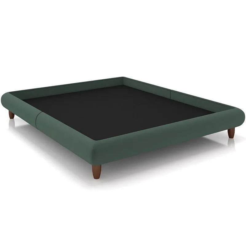 Cama Casal Queen Base Box Pés de Madeira 176cm Otto P05 Veludo Verde Musgo - Lyam Decor
